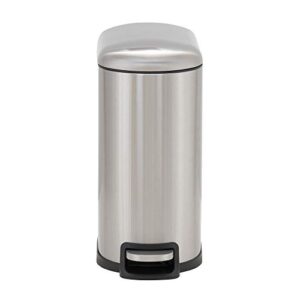 Design Trend Oval Slim Stainless Steel Step Trash Can with Soft Close Lid | 10 Liter / 2.6 Gallon, Silver