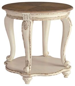 signature design by ashley realyn french country two tone round end table, chipped white