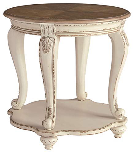 Signature Design by Ashley Realyn French Country Two Tone Round End Table, Chipped White