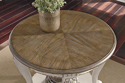 Signature Design by Ashley Realyn French Country Two Tone Round End Table, Chipped White