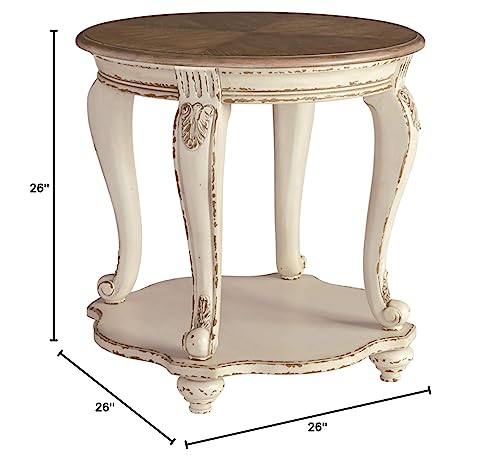 Signature Design by Ashley Realyn French Country Two Tone Round End Table, Chipped White