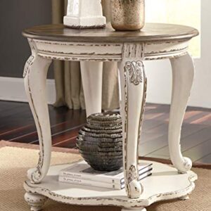 Signature Design by Ashley Realyn French Country Two Tone Round End Table, Chipped White