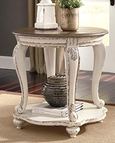 Signature Design by Ashley Realyn French Country Two Tone Round End Table, Chipped White