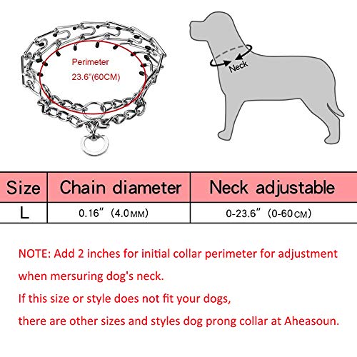 Aheasoun Prong Collar for Dogs, Choke Collar for Dogs, Pinch Collar for Large Medium and Small Dogs, Stainless Steel Adjustable with Comfort Rubber Tips, Safe and Effective (Large, 4.0mm, 23.6-Inch)