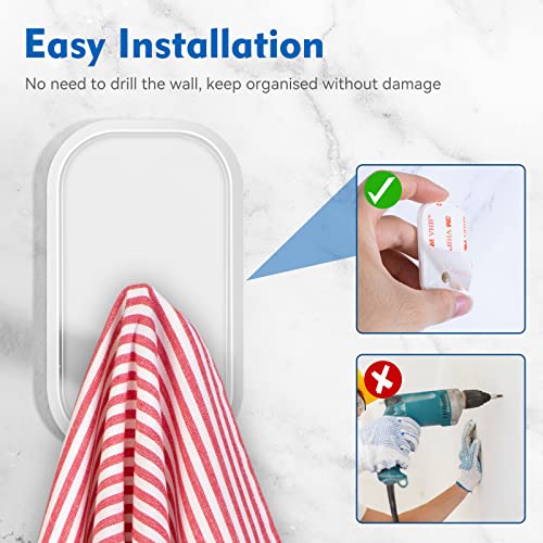 INNÔPLUS Adhesive Hooks, Utility Hooks Heavy Duty, Wall Hooks for Kitchen Bathroom Office, Removable Waterproof Hooks for Hanging, Hooks for Backpack, hat, Scarf, Belt, Hanging Coats (6 Pack, White)