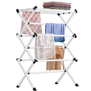 FKUO Household Indoor Folding Clothes Drying Rack, Dry Laundry and Hang Clothes,Towel Rack for Storage (White)