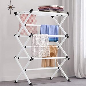 FKUO Household Indoor Folding Clothes Drying Rack, Dry Laundry and Hang Clothes,Towel Rack for Storage (White)