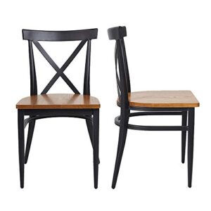 luckyermore black metal dining chairs set of 2 heavy duty kitchen chairs fully assembled for restaurant solid wood seat x back cafe 450lbs weight capacity, farmhouse mid century morden dining chair