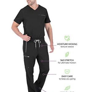 Healing Hands 6 Pocket Mens Scrubs Pant HH360 9171 Noah Cargo Scrub Pant for Men Full Elastic with Drawstring Black MSH