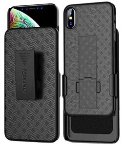 aduro combo case & holster for iphone xr, slim shell & swivel belt clip holster, with built-in kickstand for apple iphone