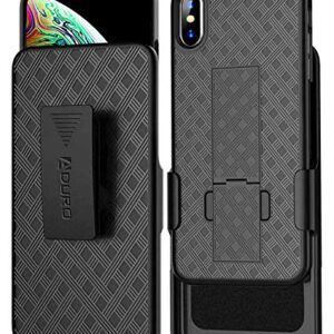 Aduro Combo Case & Holster for iPhone XR, Slim Shell & Swivel Belt Clip Holster, with Built-in Kickstand for Apple iPhone