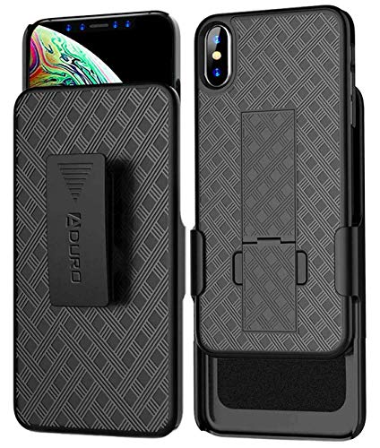 Aduro Combo Case & Holster for iPhone XR, Slim Shell & Swivel Belt Clip Holster, with Built-in Kickstand for Apple iPhone