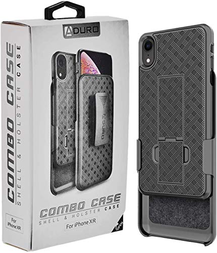 Aduro Combo Case & Holster for iPhone XR, Slim Shell & Swivel Belt Clip Holster, with Built-in Kickstand for Apple iPhone