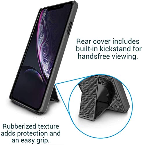 Aduro Combo Case & Holster for iPhone XR, Slim Shell & Swivel Belt Clip Holster, with Built-in Kickstand for Apple iPhone