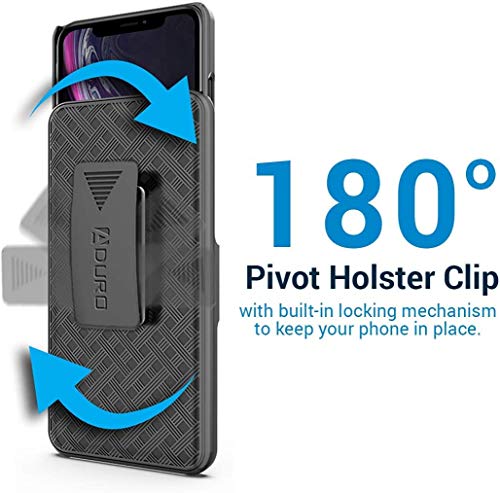 Aduro Combo Case & Holster for iPhone XR, Slim Shell & Swivel Belt Clip Holster, with Built-in Kickstand for Apple iPhone