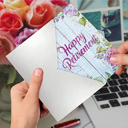 NobleWorks, Blooming Driftwood Retiree -Happy Retirement Greeting Card with Envelope - Beautiful Vintage Wood, Flower Congrats Notecard C6108JRTG