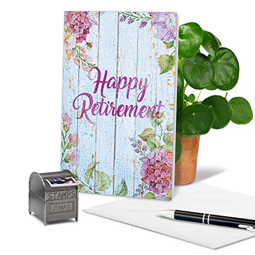 NobleWorks, Blooming Driftwood Retiree -Happy Retirement Greeting Card with Envelope - Beautiful Vintage Wood, Flower Congrats Notecard C6108JRTG