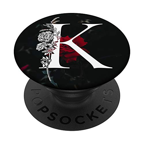 Floral Monogram - Red Flower With Letter K PopSockets Swappable PopGrip