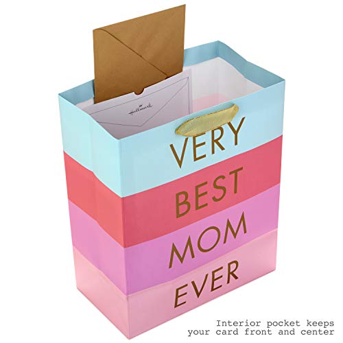 Hallmark 13" Large Mother's Day Gift Bag with Tissue Paper ("Very Best Mom Ever" - Blue, Lavender and Pink Stripes) for Moms, Grandmas, Nanas, Mom Squads