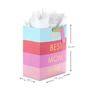 Hallmark 13" Large Mother's Day Gift Bag with Tissue Paper ("Very Best Mom Ever" - Blue, Lavender and Pink Stripes) for Moms, Grandmas, Nanas, Mom Squads