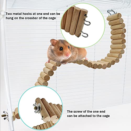 Hamiledyi Hamster Bridge,Hamster Wooden Bridge Bendy Climbing Ladder,Hamster Long Suspension Bridge Chew Toys for Hamster Rat Mice Gerbil Chinchilla Guinea Pig Chipmunk Sugar Glider
