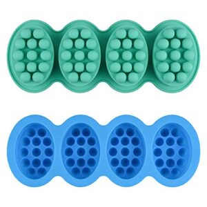 2 pcs silicone massage bar soap molds - sj silicone molds for soaps making, handmade soap molds, nonstick & bpa free (blue & mint green)