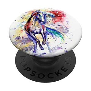 colorful horse, watercolor horse gift for horses lovers popsockets popgrip: swappable grip for phones & tablets