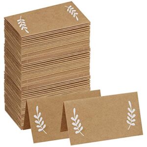 supla 100 pcs place cards with white laurel leaves kraft paper cards rustic wedding table name number blank table tent cards table name tags table card seating cards buffet table cards
