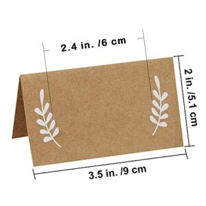 Supla 100 Pcs Place Cards with White Laurel Leaves Kraft Paper Cards Rustic Wedding Table Name Number Blank Table Tent Cards Table Name Tags Table Card Seating Cards Buffet Table Cards