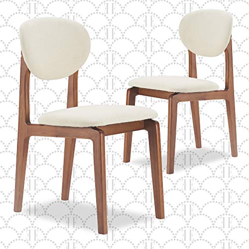 Elle Decor Coralie Mid-Century Modern Upholstered Dining Chair, Walnut-Stained Wood and Tapered Legs, Buttercream