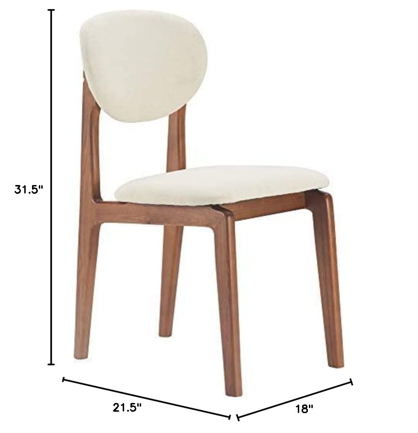 Elle Decor Coralie Mid-Century Modern Upholstered Dining Chair, Walnut-Stained Wood and Tapered Legs, Buttercream