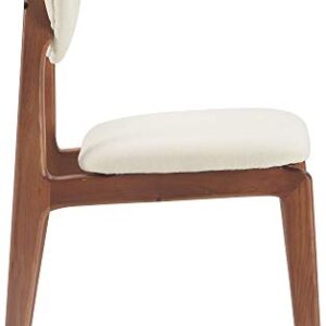 Elle Decor Coralie Mid-Century Modern Upholstered Dining Chair, Walnut-Stained Wood and Tapered Legs, Buttercream