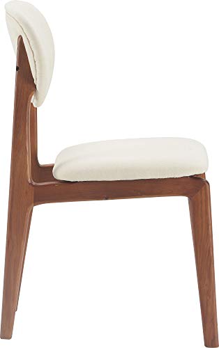 Elle Decor Coralie Mid-Century Modern Upholstered Dining Chair, Walnut-Stained Wood and Tapered Legs, Buttercream