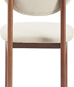 Elle Decor Coralie Mid-Century Modern Upholstered Dining Chair, Walnut-Stained Wood and Tapered Legs, Buttercream