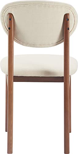 Elle Decor Coralie Mid-Century Modern Upholstered Dining Chair, Walnut-Stained Wood and Tapered Legs, Buttercream