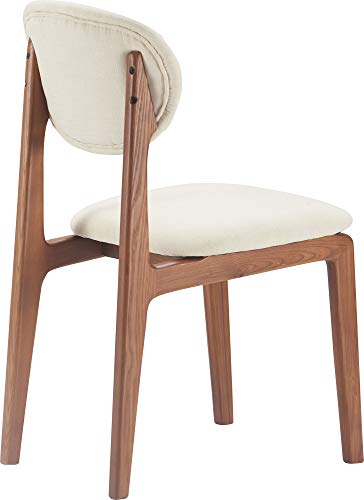 Elle Decor Coralie Mid-Century Modern Upholstered Dining Chair, Walnut-Stained Wood and Tapered Legs, Buttercream