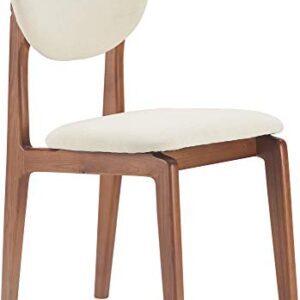 Elle Decor Coralie Mid-Century Modern Upholstered Dining Chair, Walnut-Stained Wood and Tapered Legs, Buttercream