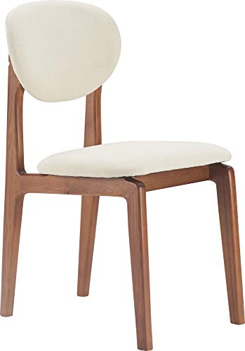 Elle Decor Coralie Mid-Century Modern Upholstered Dining Chair, Walnut-Stained Wood and Tapered Legs, Buttercream