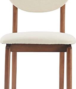 Elle Decor Coralie Mid-Century Modern Upholstered Dining Chair, Walnut-Stained Wood and Tapered Legs, Buttercream