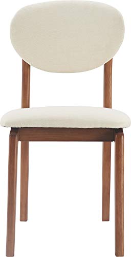 Elle Decor Coralie Mid-Century Modern Upholstered Dining Chair, Walnut-Stained Wood and Tapered Legs, Buttercream