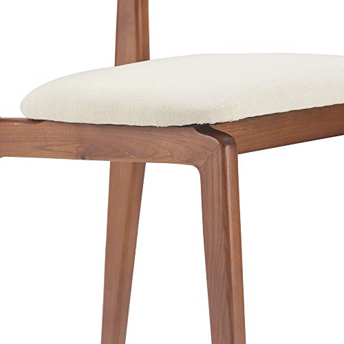 Elle Decor Coralie Mid-Century Modern Upholstered Dining Chair, Walnut-Stained Wood and Tapered Legs, Buttercream