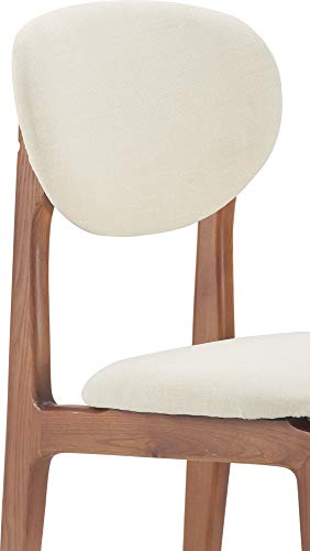 Elle Decor Coralie Mid-Century Modern Upholstered Dining Chair, Walnut-Stained Wood and Tapered Legs, Buttercream