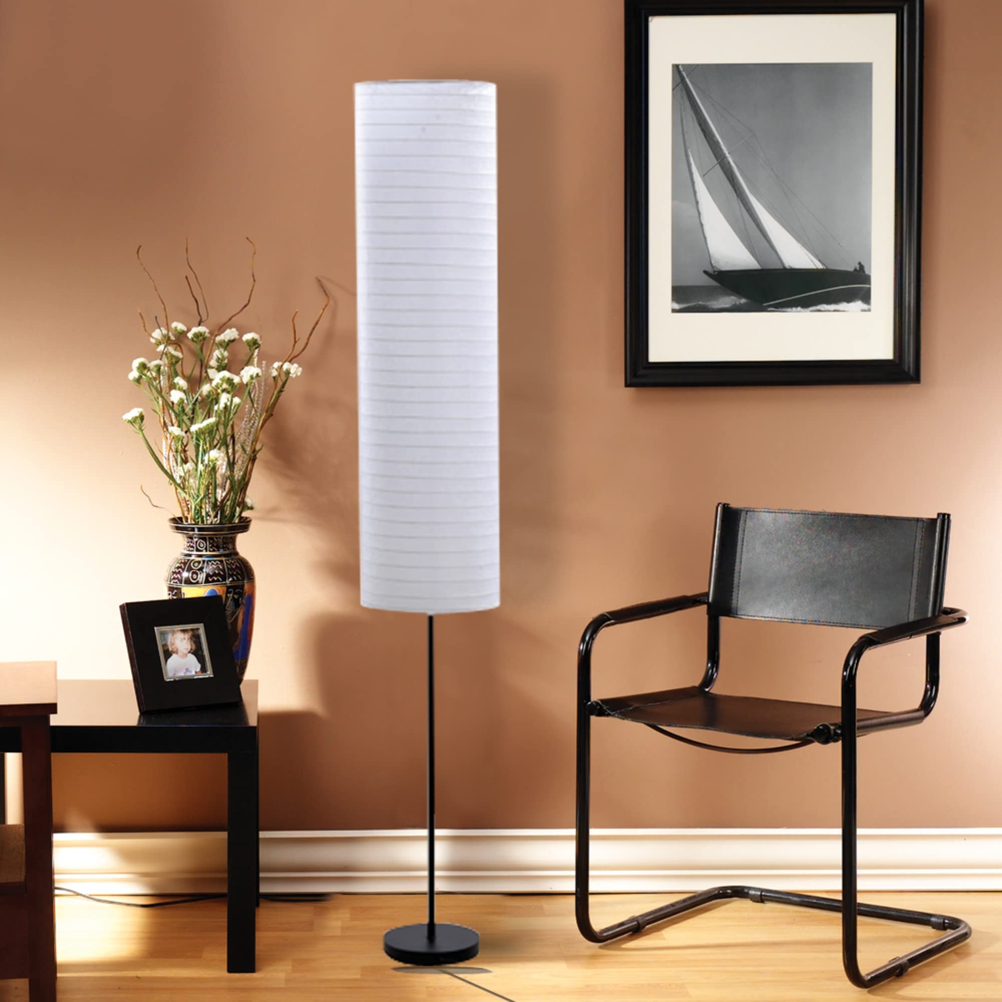 Catalina 21438-000 Modern 2-Light Zen Stick Floor Lamp with Rice Paper Shade, 70", Black