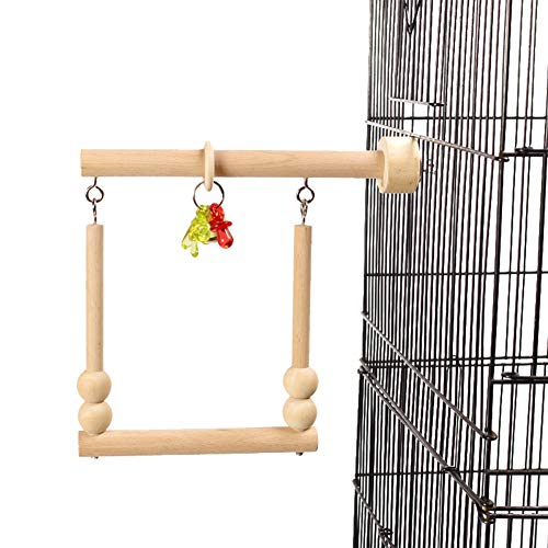 QBLEEV Bird Swing, Parrot Perch, Bird Stands, Bird Playstand, Bird Cage Wooden Stands with Bell Chewing Beads for Conure Parakeet s Cockatiels Cockatoos Lovebird Parrotlet