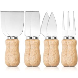tebery 8 pieces cheese knives set with wood handle, stainless steel cheese slicer cheese cutter includes cheese knife, shaver, fork and spreader