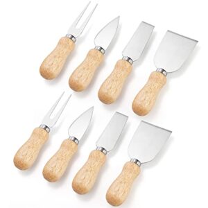 Tebery 8 Pieces Cheese Knives Set with Wood Handle, Stainless Steel Cheese Slicer Cheese Cutter Includes Cheese Knife, Shaver, Fork and Spreader