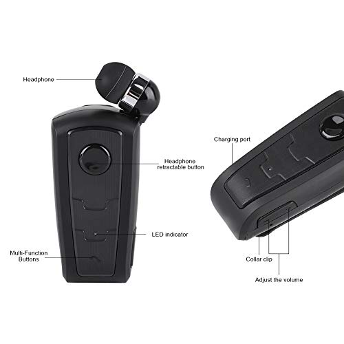 Fineblue F910 Retractable Bluetooth Earphone Business Lavalier Earphone Sports Bluetooth Headset Voice Prompts Call Vibration Bluetooth V4.1 Anti-Lost Function(Black)