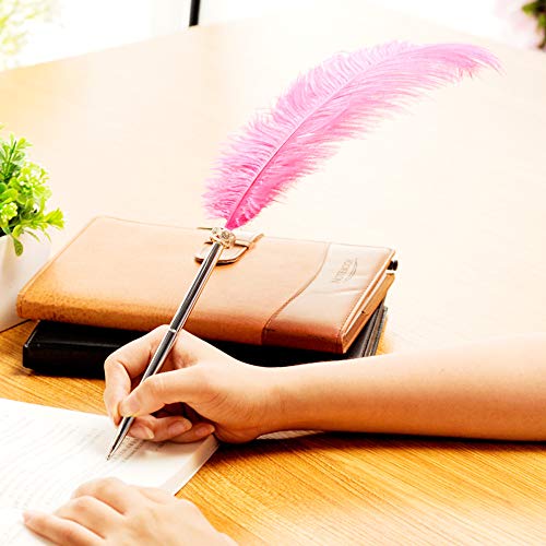 Rgontar Feather Pen Black Ink Ballpoint Pen Wedding Signing Pen for Wedding Bridal(White)