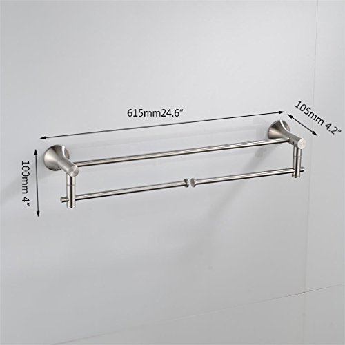 Nickel Brushed Bathroom Folding Wall Mounted Bathroom Towel Rail Holder Storage Rack Shelf Bar Hanger Double Handles Towel Rack