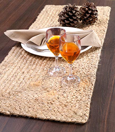 GLAMBURG Farmhouse Jute Burlap Table Runner 36 Inches Long, 13x36 Natural Jute Braided Table Runner, Organic Eco-Friendly Rustic Vintage Dining Table Runner